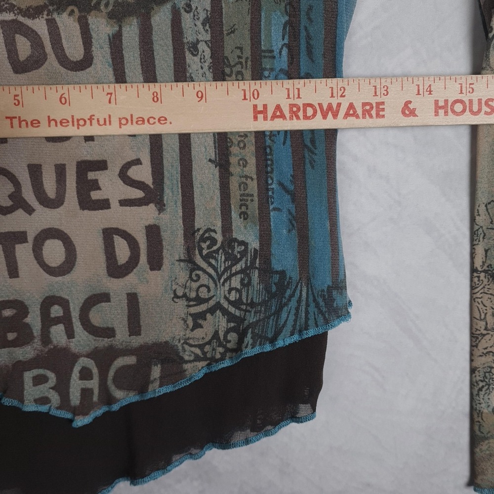 Women’s Mixed Print Asymmetric Long-Sleeve Blouse - Teal & Taupe - Picture 15 of 16